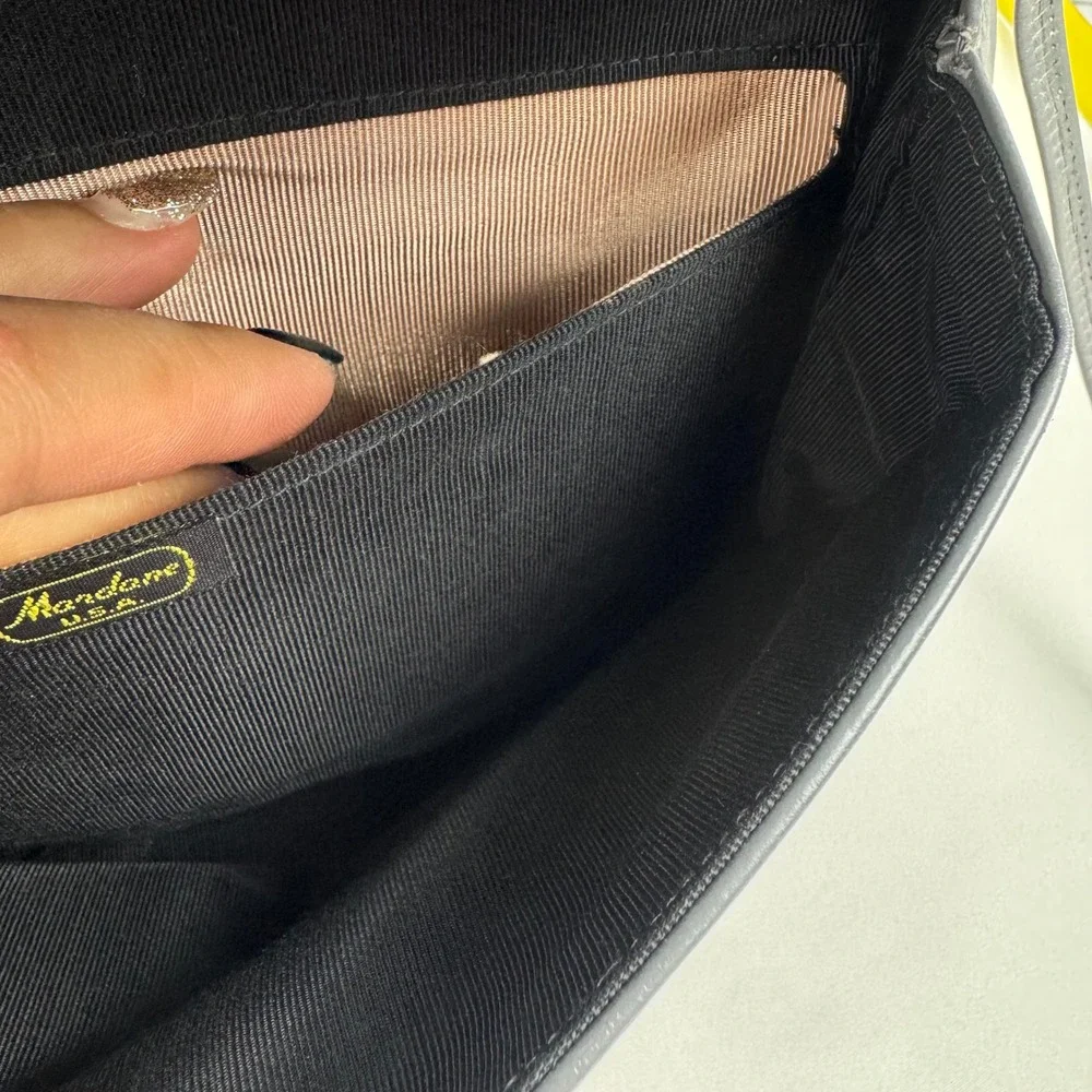 Vintage Mardane USA Gray Leather Ruched Foldover Clutch‎ Shoulder Bag